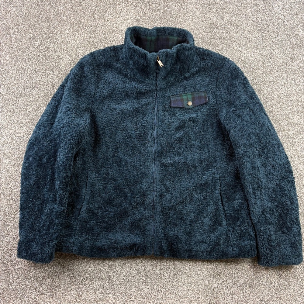 Pendleton Fleece Jacket Women's XL Blue Sherpa Full Zip Plaid Wool Lined